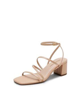 Womens Strappy Block Heel Sandals Faux Leather Square Toe Heels